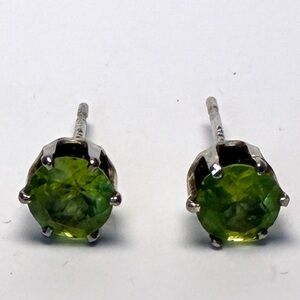 Sterling Silver Peridot Green Round Stud Earrings